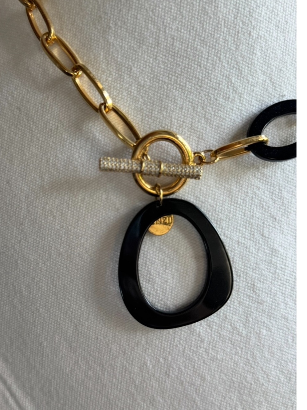 Zenzii Gold and Black Pendant Necklace  with Swarovski Crystal toggle closure